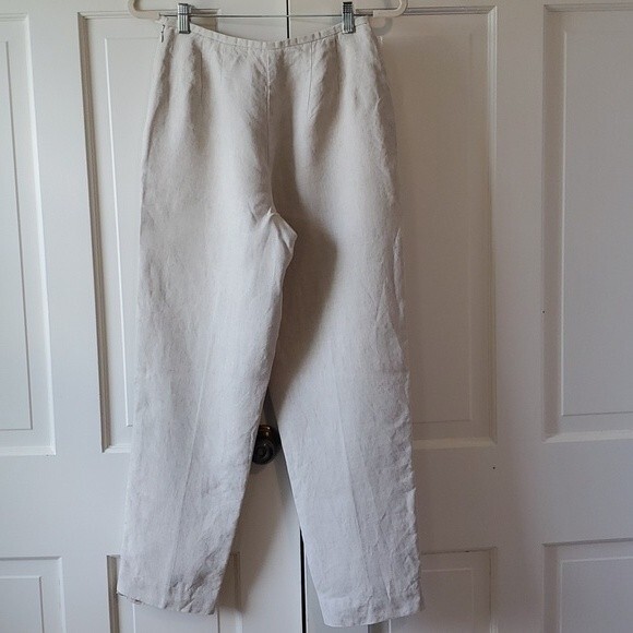 TALBOTS IRISH LINEN PANTS STRAIGHT LEG HIGH RISE SIZE 6 TAN NATURAL NEUTRAL - Picture 2 of 11